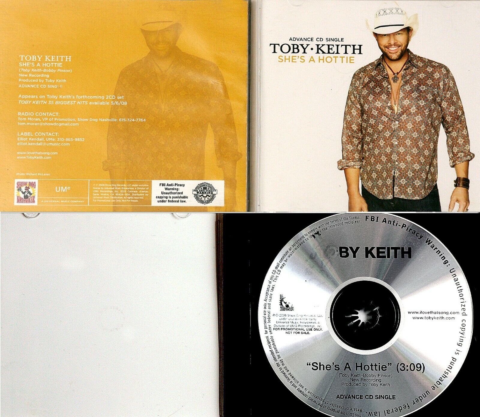 KEITH TOBY *VG* "SHE'S A HOTTIE" 2008 US SHOW DOG PROMO ADVANCE CD SINGLE | eBay